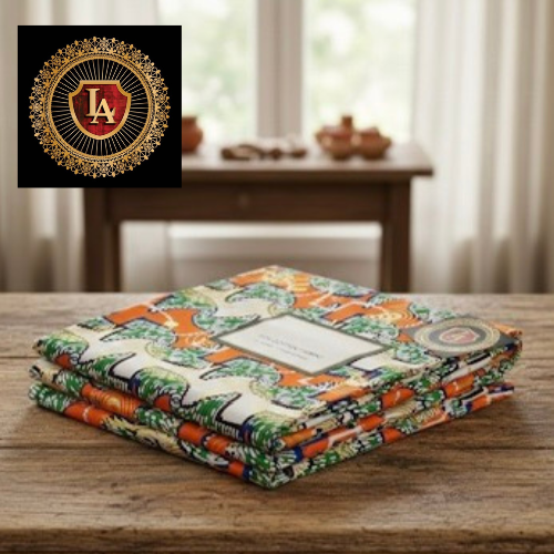 Tissu Coton Premium "Vibrant Nature" – Motif Géométrique Vert & Orange | Collection Artistique LA