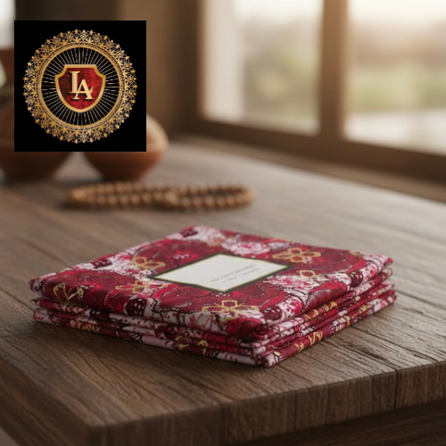 Carré de Tissu en Coton Premium – Motif Floral Baroque Rouge & Or | Collection Exclusive LA